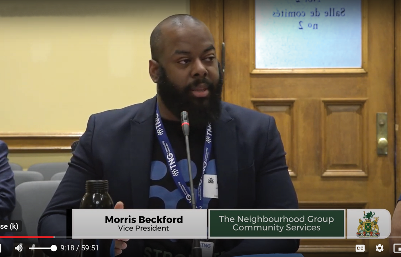 Morris Beckford, Vice President of Equity, Diversity, Inclusion and Poverty Reduction makes a deputation to the Social Policy Committee of the Legislative Assembly of Ontario