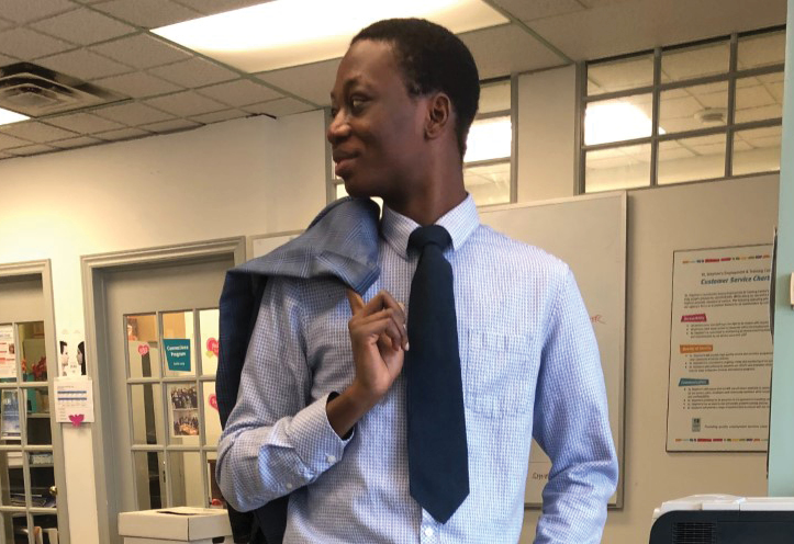Tobi dressing up for an interview